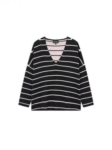 Women s Striped V Neck Sweater Black 271853 - EMPORIO ARMANI - BALAAN 1