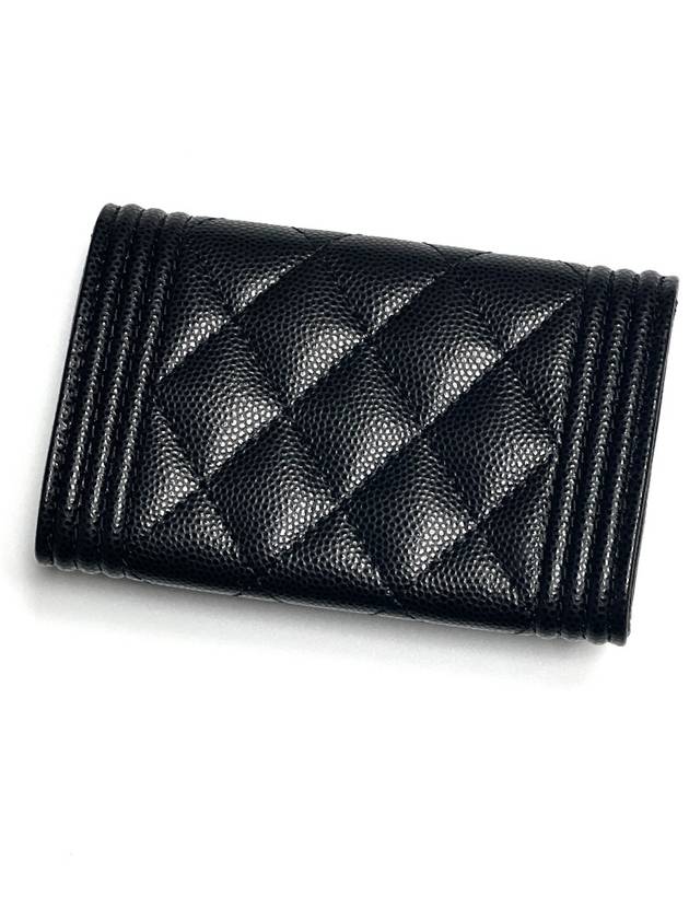 Boy  Flap Card Holder Grained Calfskin Ruthenium Black - CHANEL - BALAAN 7