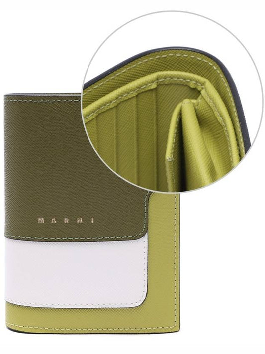 Saffiano Leather Color Block Half Wallet Olive - MARNI - BALAAN 2