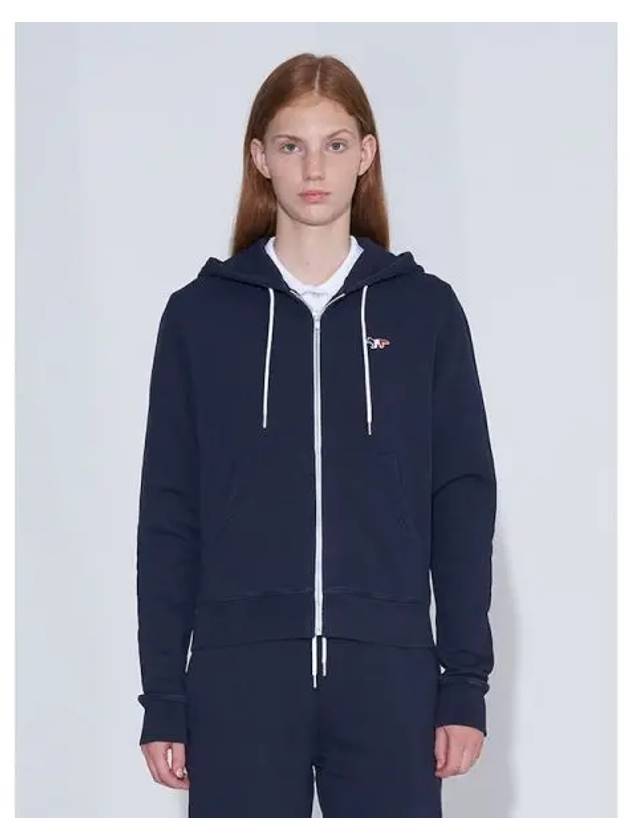 Women s tri color fox patch zip up hooded sweatshirt hoodie navy domestic product - MAISON KITSUNE - BALAAN 1