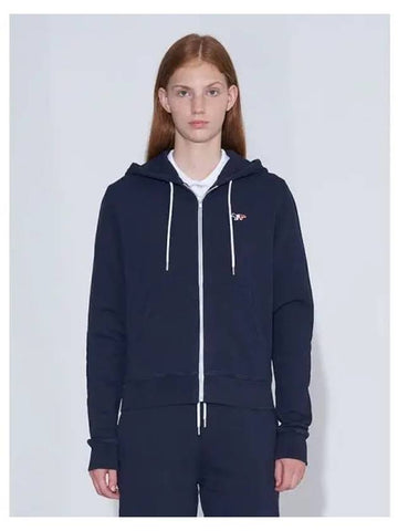 Women s tri color fox patch zip up hooded sweatshirt hoodie navy domestic product - MAISON KITSUNE - BALAAN 1