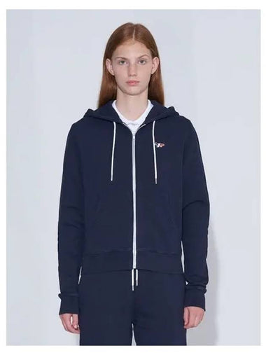 Women s tri color fox patch zip up hooded sweatshirt hoodie navy domestic product - MAISON KITSUNE - BALAAN 1