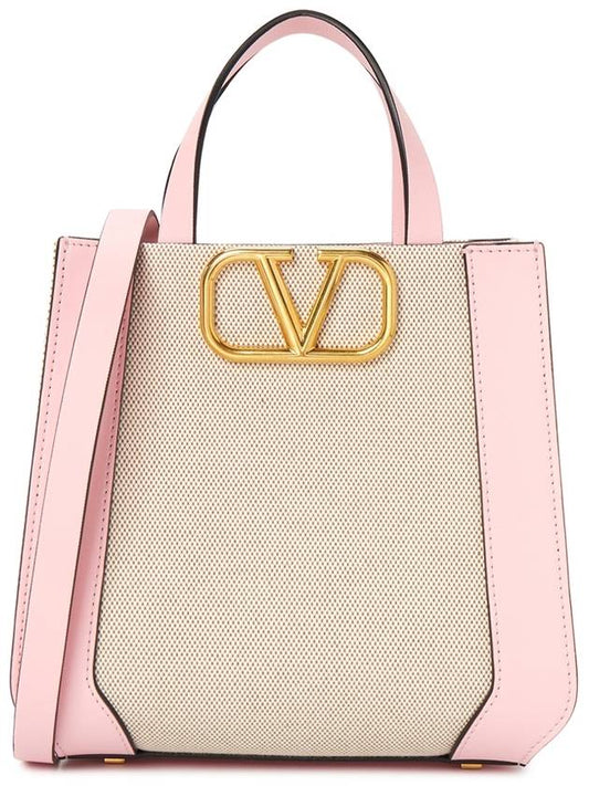 V Logo Signature Leather Tote Bag Pink - VALENTINO - BALAAN 2