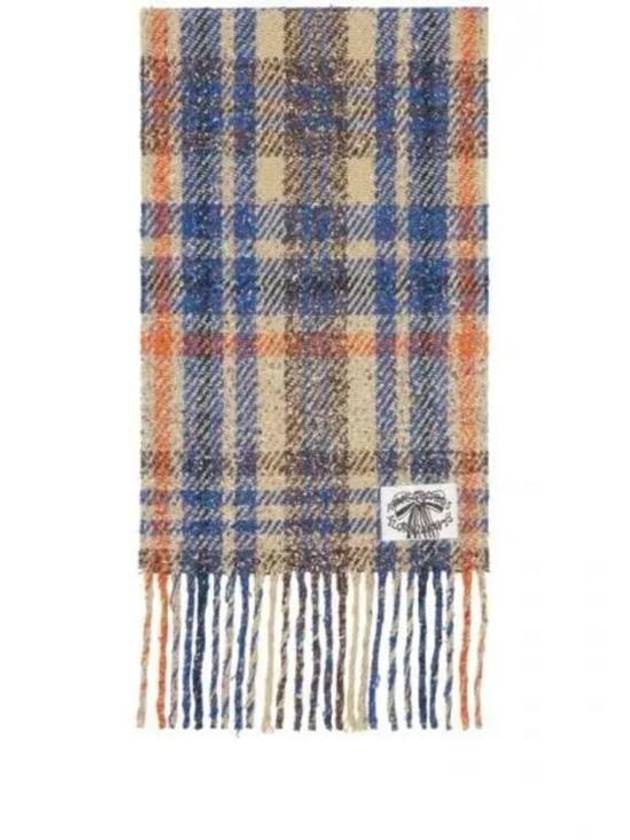 Plaid Fringe Muffler Beige Blue - ACNE STUDIOS - BALAAN 2