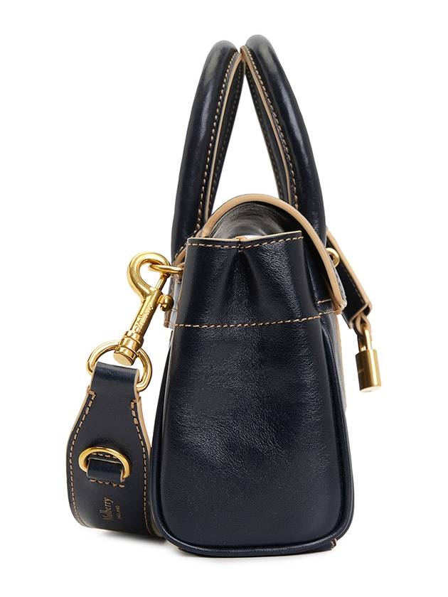 Contrast Raw Edge Mini Bayswater Tote Bag Dark Navy - MULBERRY - BALAAN 3