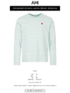 Small Heart Logo Stripe Long Sleeve T-shirt Green - AMI - BALAAN 3