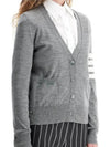 Sustainable Fine Merino Wool 4-Bar Relaxed Fit V-Neck Cardigan Light Grey - THOM BROWNE - BALAAN 3