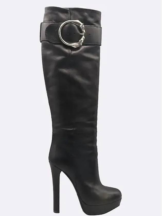 297172 Black leather buckle decorated women s long boots - GUCCI - BALAAN 4