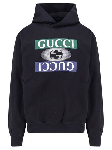 Interlocking G Shadow Print Cotton Jersey Hoodie Black - GUCCI - BALAAN 1