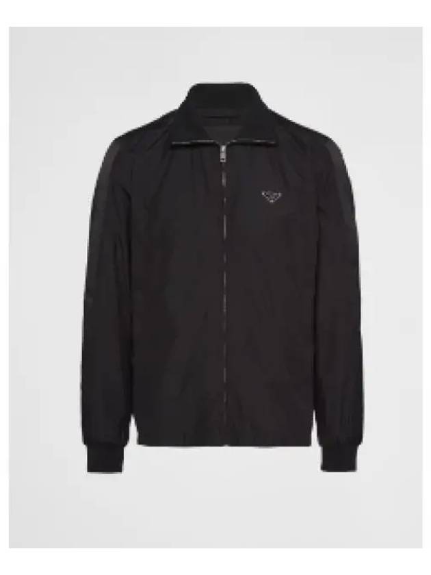 Logo Plaque Silk Blend Zip-Up Jacket Black - PRADA - BALAAN 2