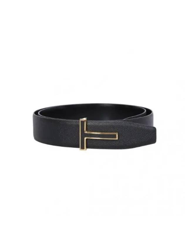 T Logo Buckle Calf Leather Belt Black - TOM FORD - BALAAN 1