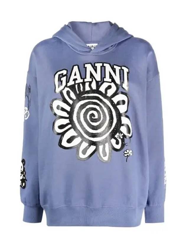 Printed Cotton Hoodie Blue - GANNI - BALAAN 3