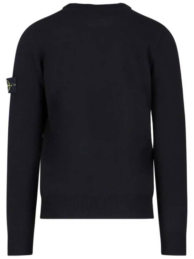 Logo Patch Crew Neck Wool Knit Top Black - STONE ISLAND - BALAAN 4