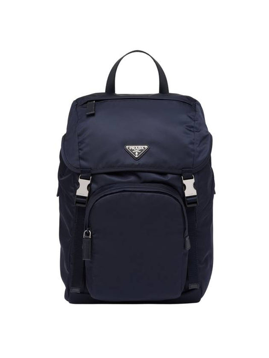 Re-Nylon Saffiano Leather Backpack Navy - PRADA - BALAAN 1