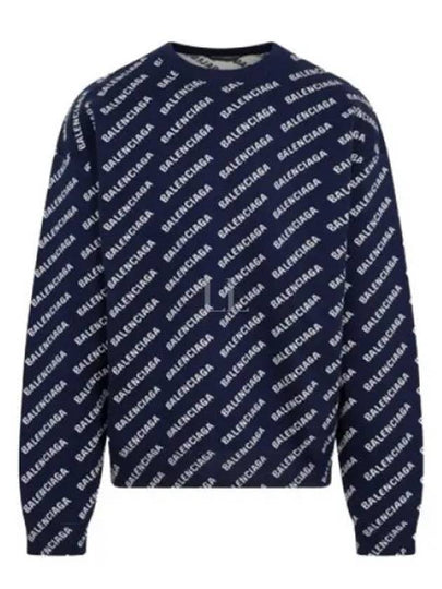 Allover Logo Crew Sweatshirt Navy - BALENCIAGA - BALAAN 2