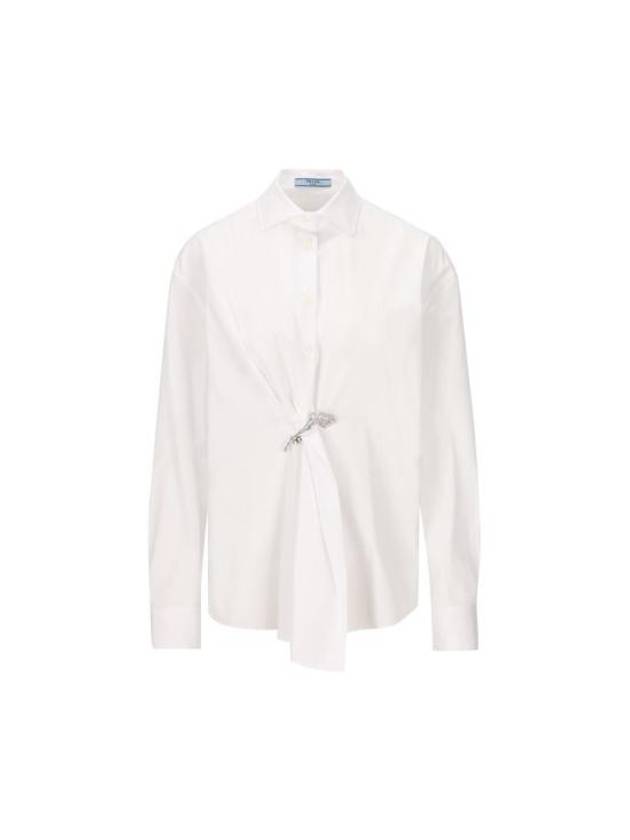 Crystal Brooch Poplin Shirt White - PRADA - BALAAN 1