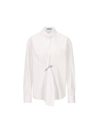 Crystal Brooch Poplin Shirt White - PRADA - BALAAN 1