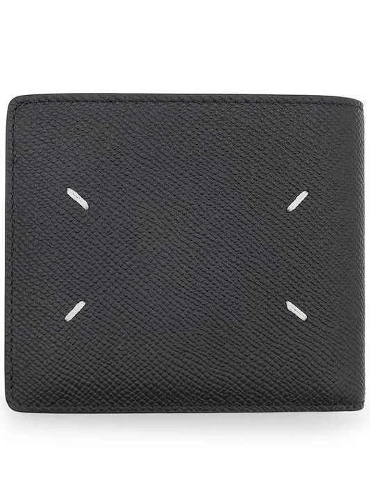 Stitched Bifold Leather Half Wallet Black - MAISON MARGIELA - BALAAN 2