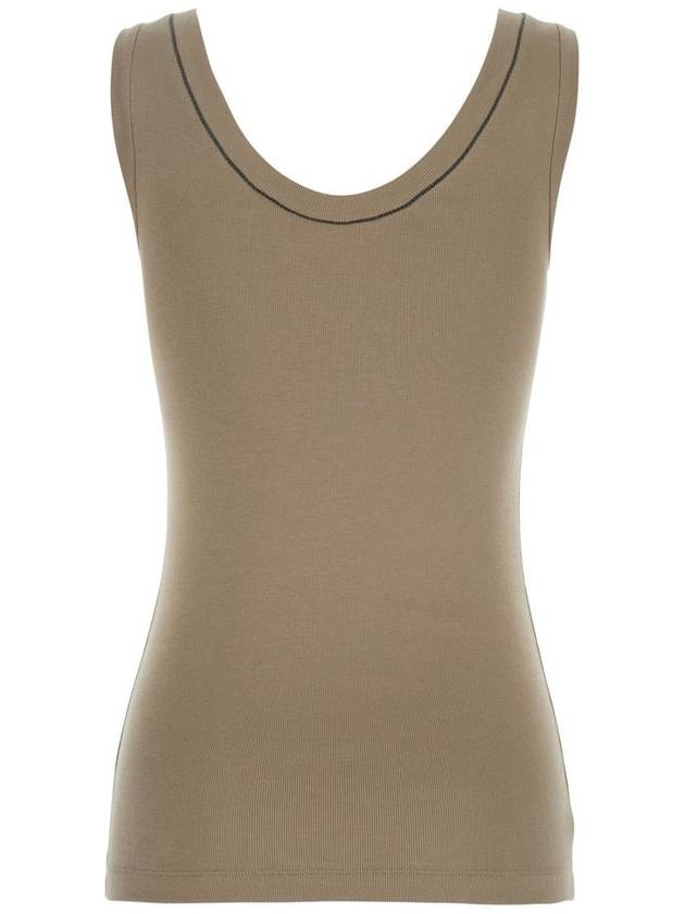 Grey Sleveless Top With Round Neck And Monile Detail On The Neck In Cotton Woman - BRUNELLO CUCINELLI - BALAAN 2