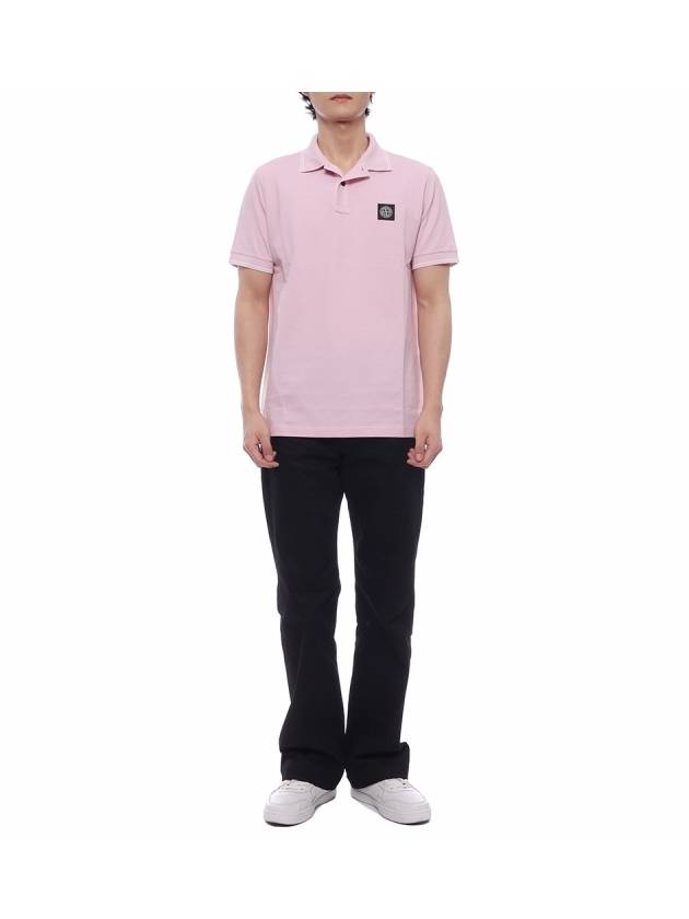 Stretch Cotton Pique Short Sleeve Polo Shirt Pink - STONE ISLAND - BALAAN 4