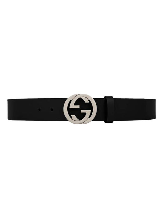 Interlocking G Silver Buckle Leather Belt Black - GUCCI - BALAAN 1