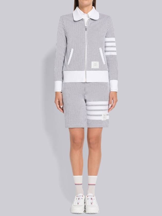 Women's Seersucker Loopback 4-Bar Zip-Up Jacket Light Gray - THOM BROWNE - BALAAN 5