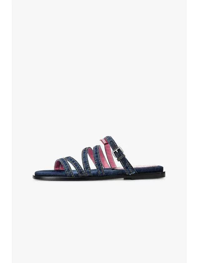 women s logo label denim slides sandals blue - DSQUARED2 - BALAAN 1