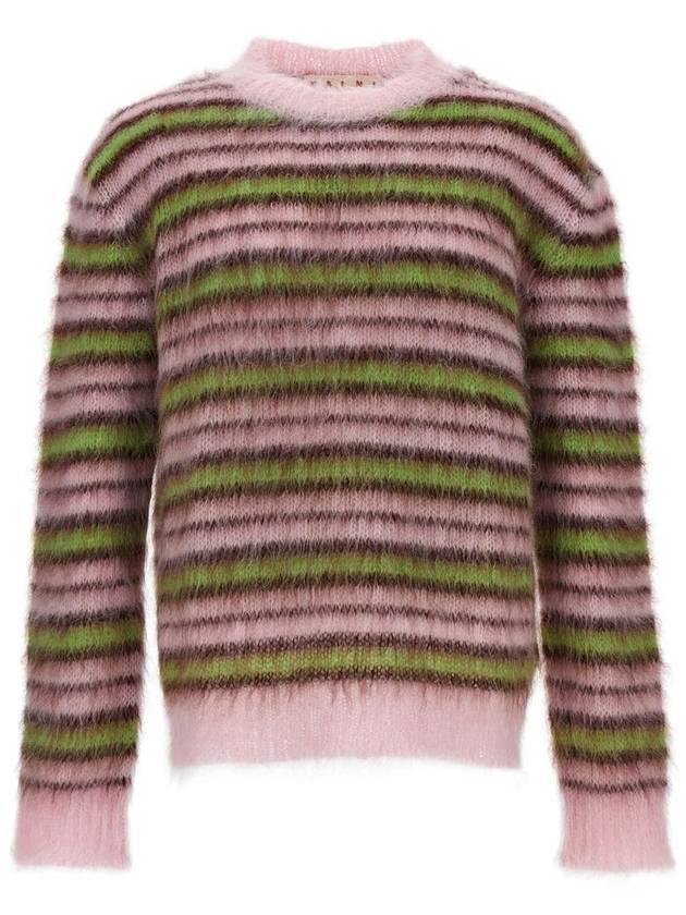 Women's Striped Mohair Crew Neck Knit Top Pink - MARNI - BALAAN 2