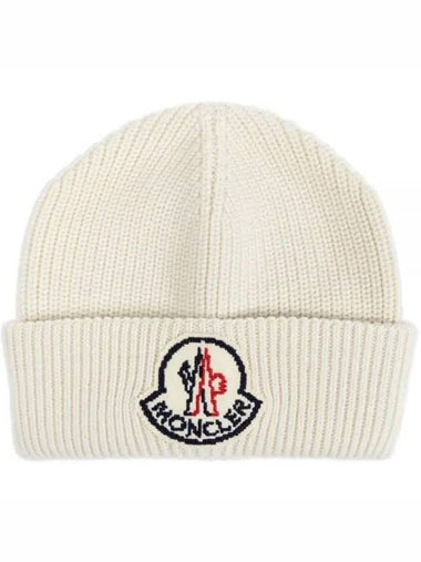 3B00019 M1282 034 Logo Patch Wool Beanie - MONCLER - BALAAN 1