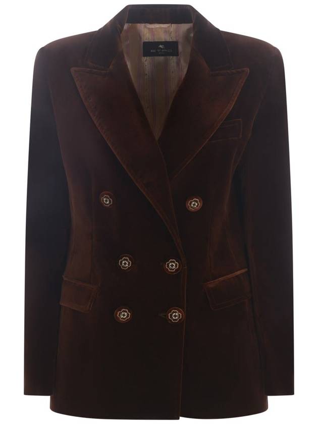 Women's Double Breasted Velvet Jacket Brown - ETRO - BALAAN 2