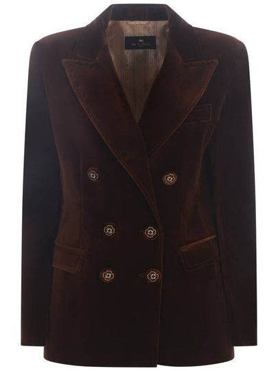 Women's Double Breasted Velvet Jacket Brown - ETRO - BALAAN 2