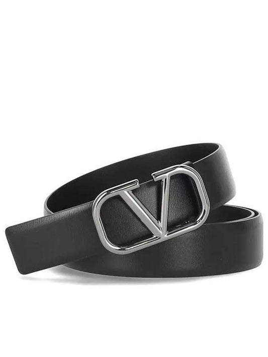 V Logo Leather Belt Black - VALENTINO - BALAAN 2