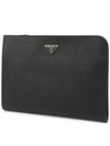 Triangle Logo Saffiano Leather Clutch Black - PRADA - BALAAN 3