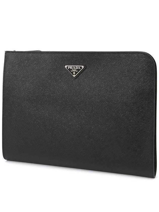 Triangle Logo Saffiano Leather Clutch Black - PRADA - BALAAN 3