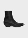 Leon Metal Toe Shiny Calfskin Zipped Ankle Boot Black - CELINE - BALAAN 2