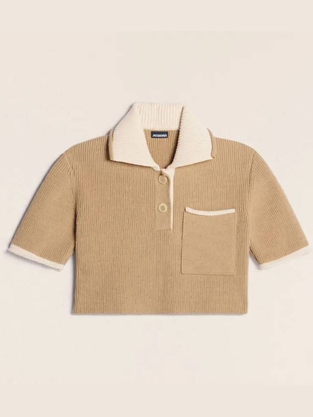 Le Maille Arco Contrasted Cropped Knit Polo Shirt Beige - JACQUEMUS - BALAAN 3