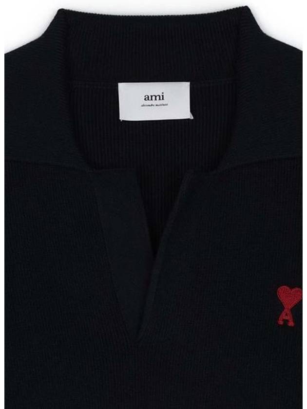 Small Heart Long Sleeve Polo Shirt Black - AMI - BALAAN 4