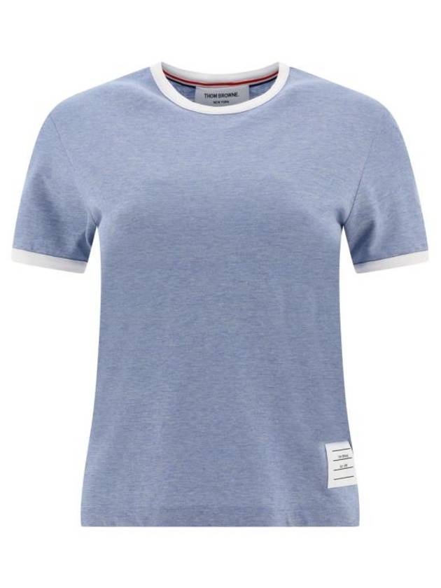 Women's Melange Jersey Ringer Short Sleeve T-Shirt Light Blue - THOM BROWNE - BALAAN 2