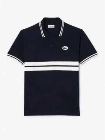 Men s Color Tipping Puff Badge Match Polo Navy - LACOSTE - BALAAN 1