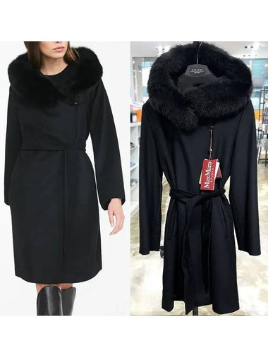 MANGO Mango fur hooded wrap wool coat black - MAX MARA - BALAAN 1