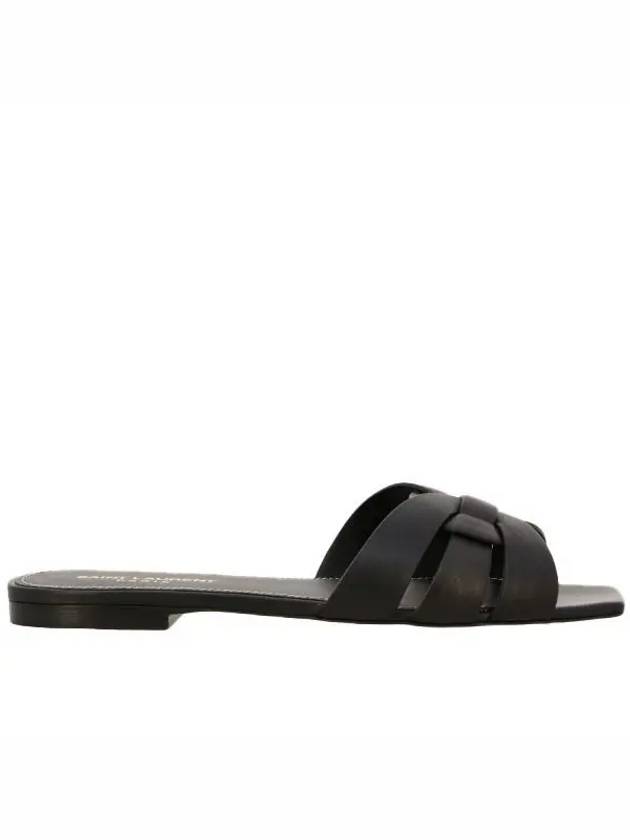 Tribute Smooth Leather Flat Mules Black - SAINT LAURENT - BALAAN 2