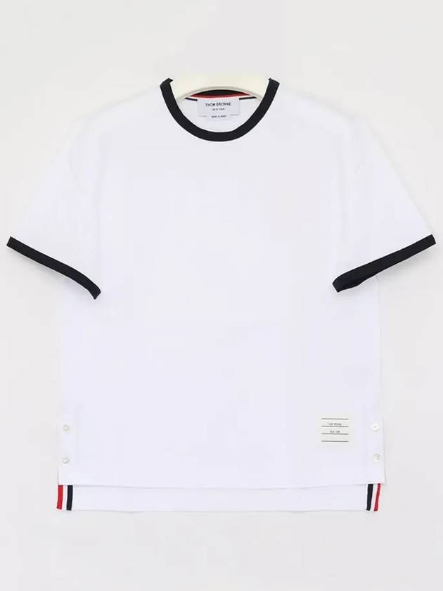 Asymmetric Hem Short Sleeve T-Shirt White - THOM BROWNE - BALAAN 4