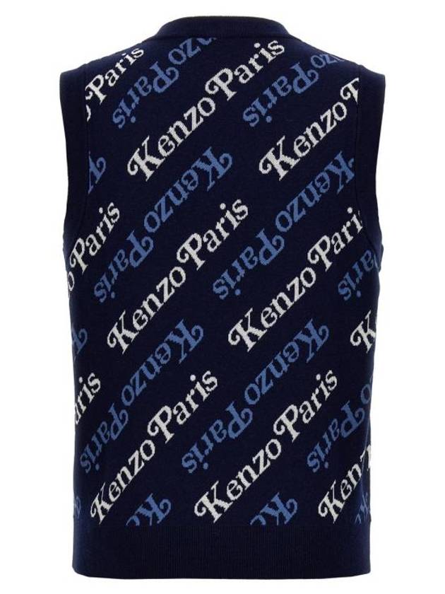 Paris Monogram Print All-Over Cotton Vest Navy - KENZO - BALAAN 3