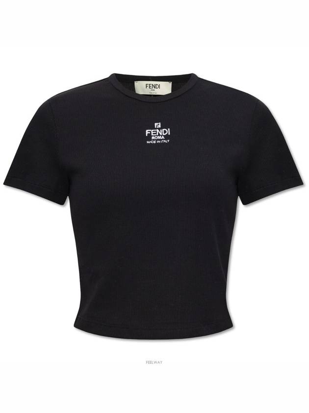 Logo Cotton Crop Short Sleeve T-Shirt Black - FENDI - BALAAN 6