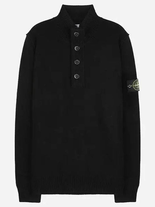 Wappen Patch Half Button Lambswool Knit Top Black - STONE ISLAND - BALAAN 2