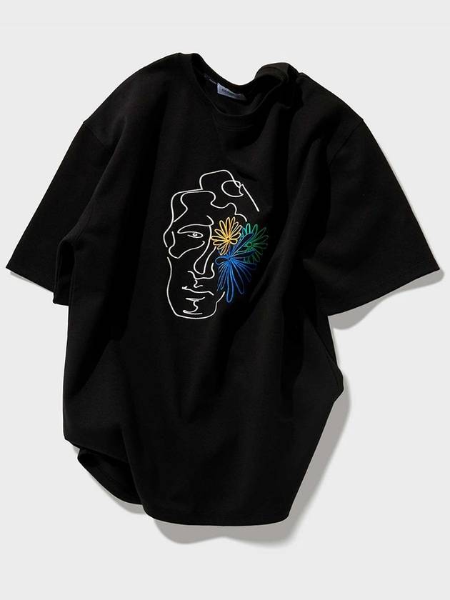 Face Flower Stitch Half T-Shirt Black - FFEFF STUDIO - BALAAN 3