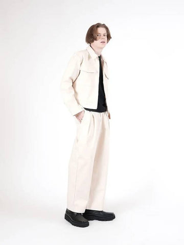 Unisex SPINPT BE One Tuck Wide Denim Pants Beige - CHANCE'S NOI - BALAAN 1