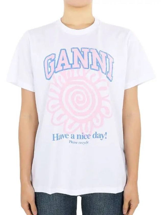 White Relaxed Flower T Shirt Bright White - GANNI - BALAAN 2