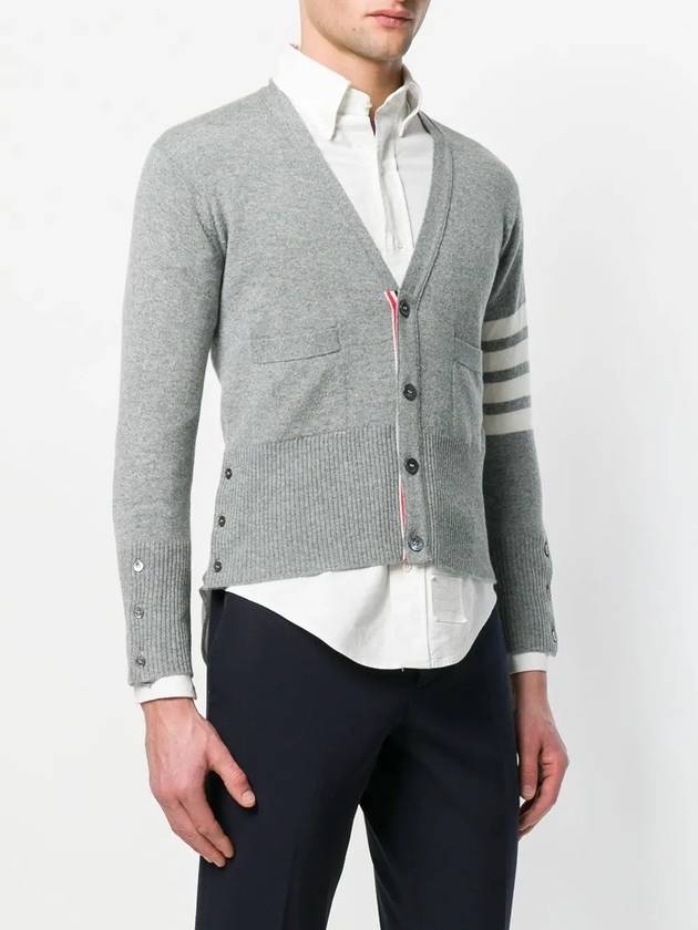 cashmere diagonal short V-neck cardigan medium gray - THOM BROWNE - BALAAN 4