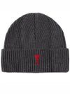 Heart Logo Wool Beanie Heather Grey - AMI - BALAAN 2